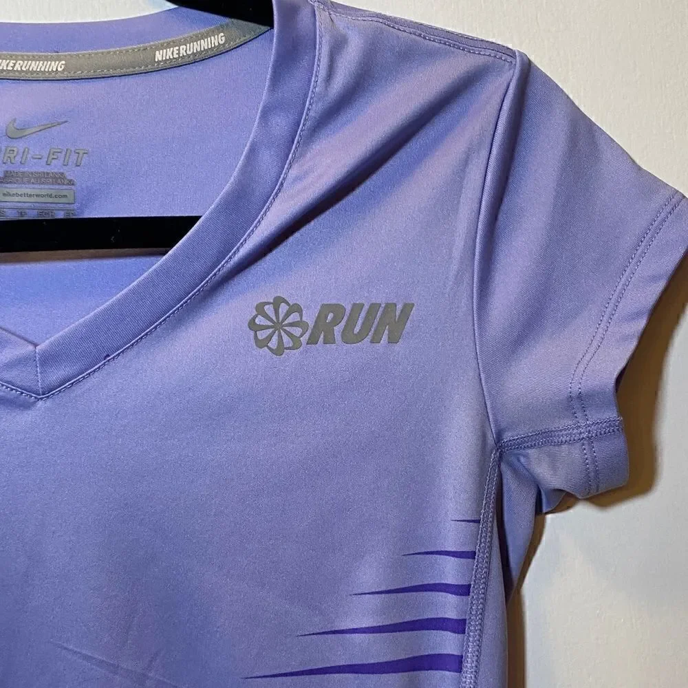 NIKE RUN Dri Fit V-Neck Short Sleeve Running Top Purple Women’s Size XS